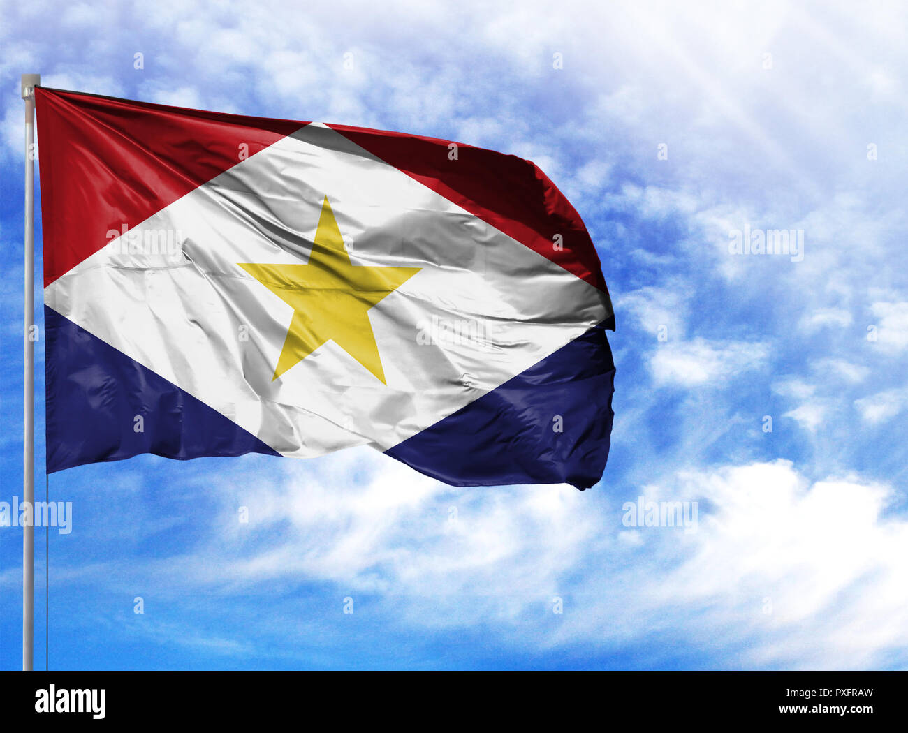 Blue sky background with caribbean netherlands flag hires stock