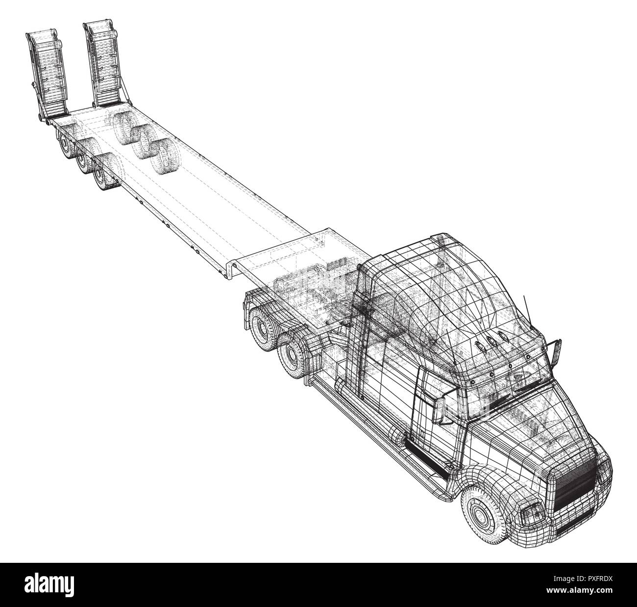Cargo vehicle. Wire-frame. EPS10 format. Vector created of 3d. Stock Vector