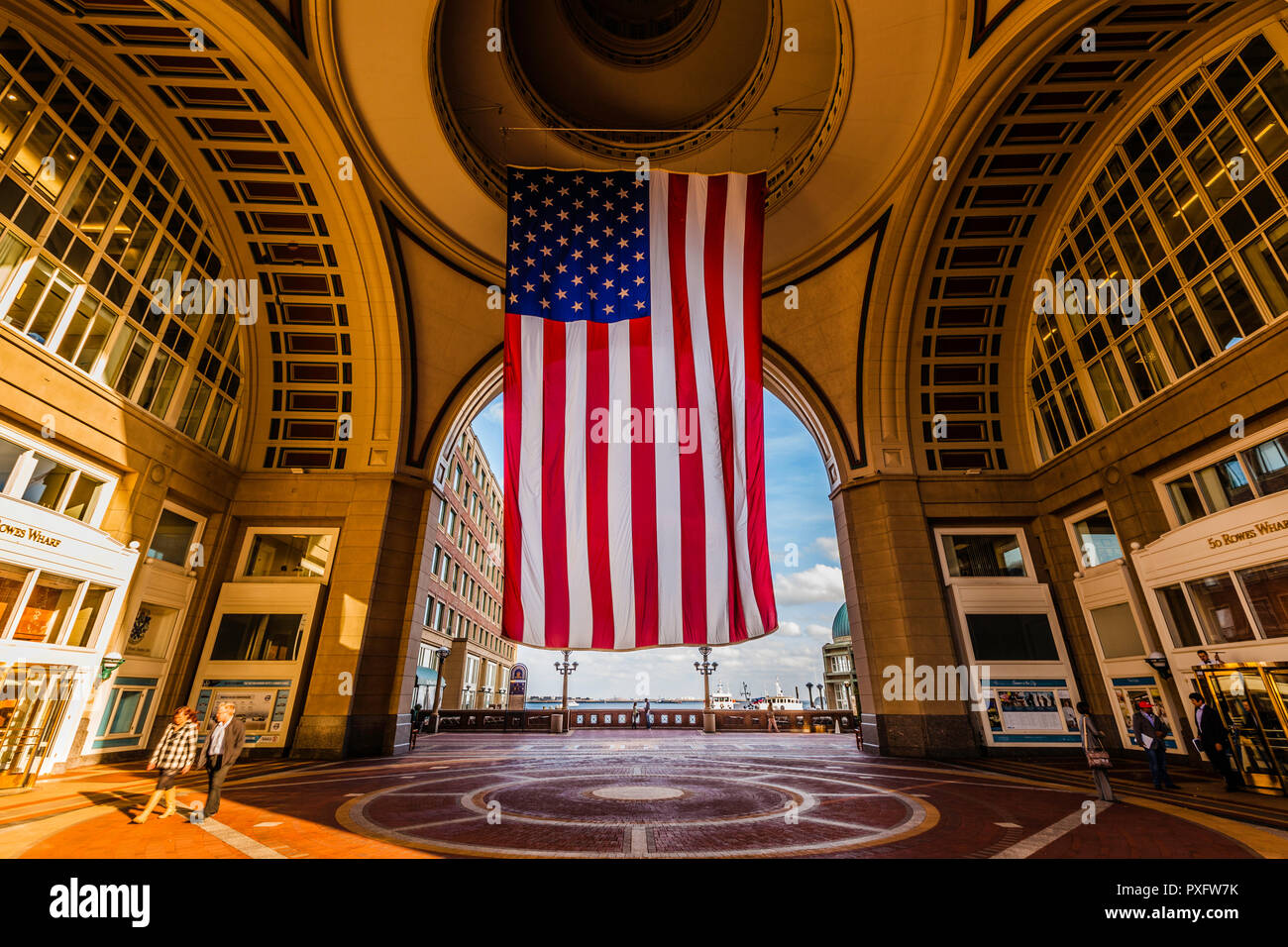 American Flag Boston Harbor Hotel Boston, Massachusetts, USA Stock
