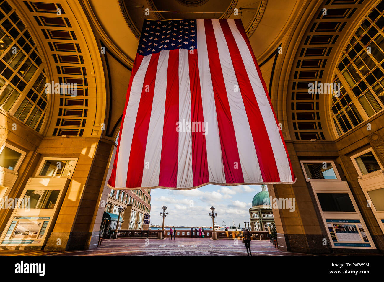 American Flag Boston Harbor Hotel   Boston, Massachusetts, USA Stock Photo