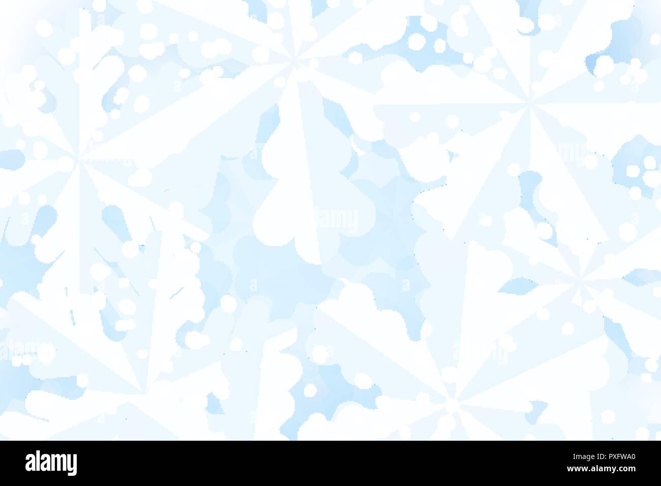Christmas background with white and blue snow and paper snowflakes ...