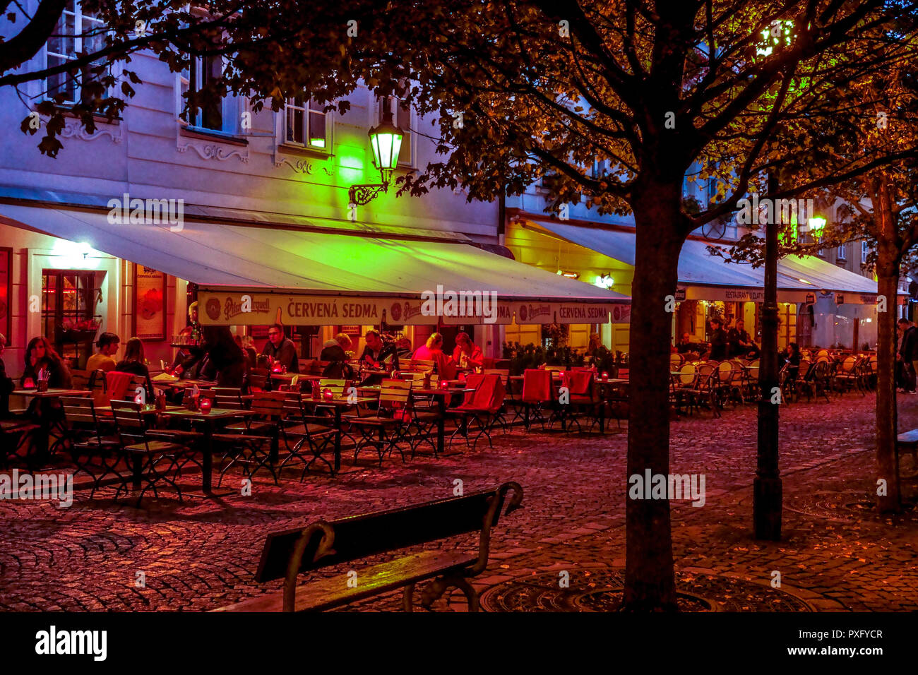 Prague cafe, Sidewalk bar Prague Na Kampe Square, Kampa Island Mala Strana Prague Czech Republic Bohemia Stock Photo