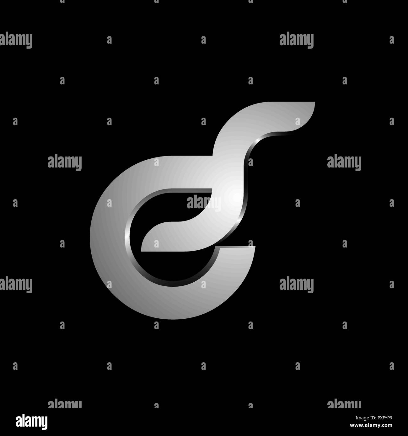 Initial logo Letter c or e and S Logo Design in silver color on Black background Stock Vector