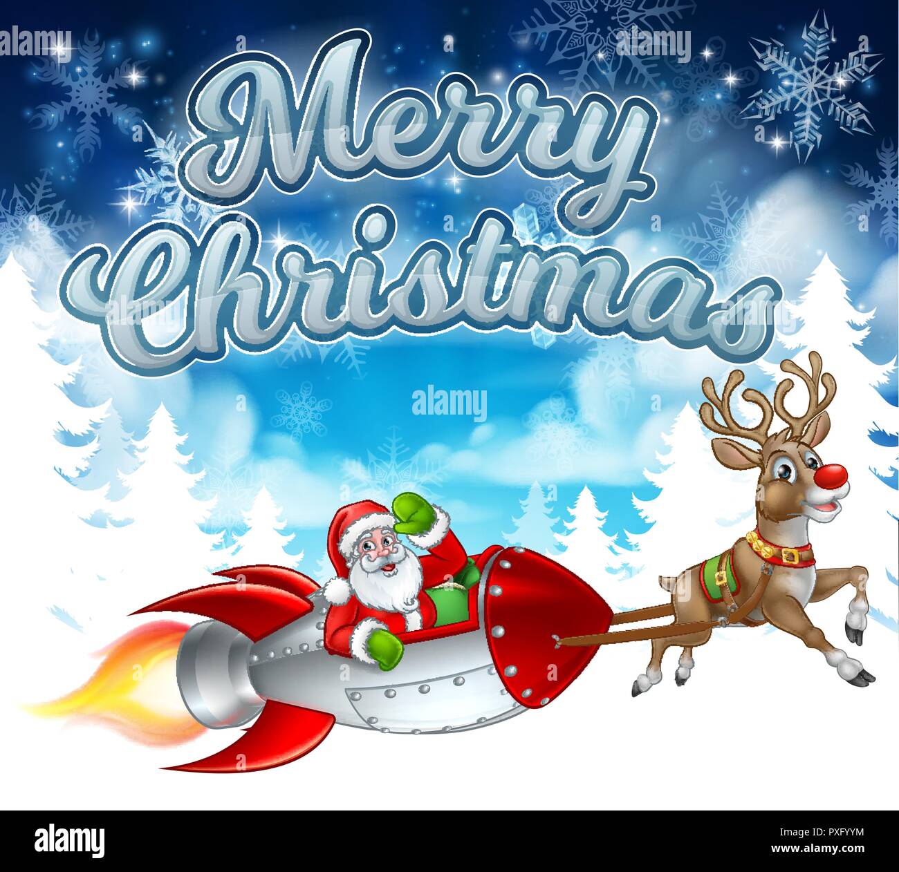 Merry Christmas Santa Rocket Sleigh Background Stock Vector