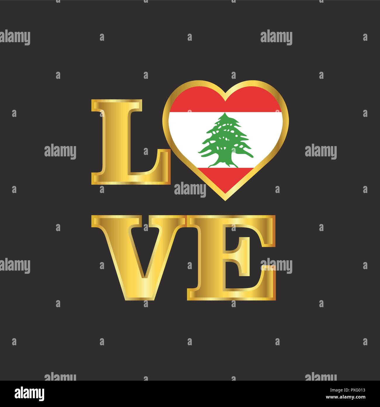 Love typography Lebanon flag design vector Gold lettering Stock Vector