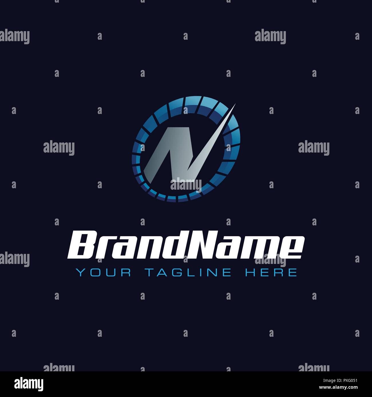 Letter N spedometer logo. Tachometer speed logo Stock Vector