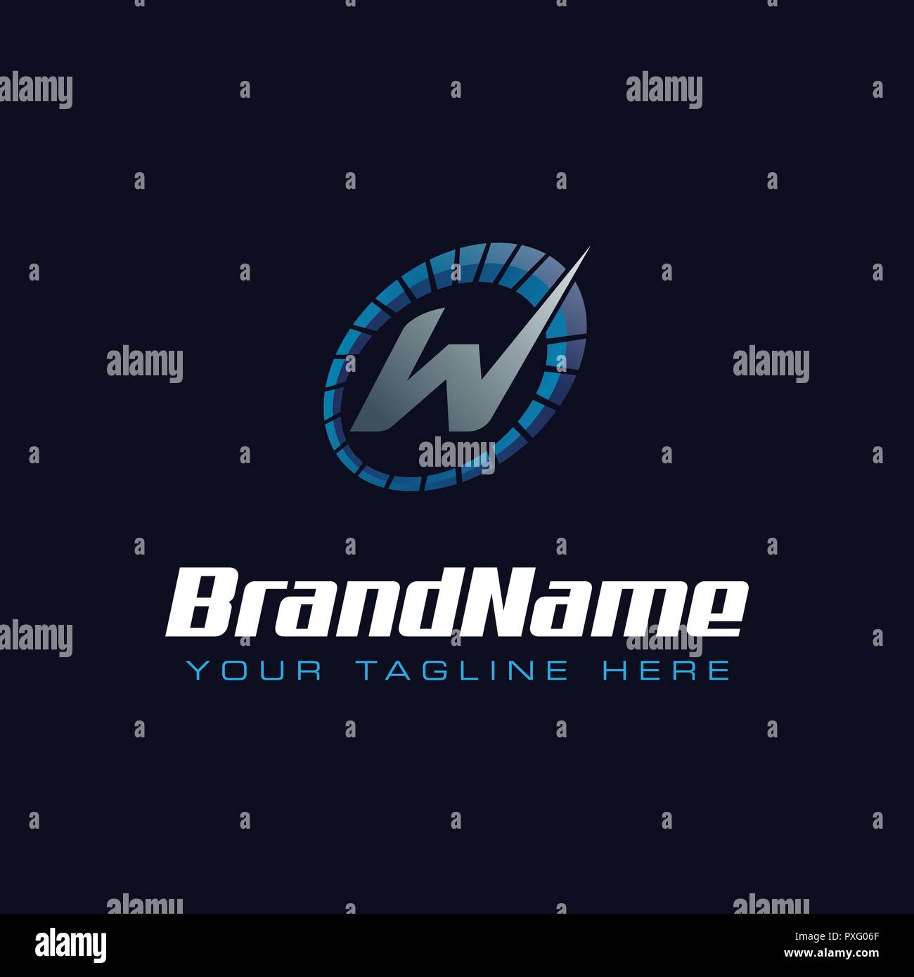 Letter W spedometer logo. Tachometer speed logo Stock Vector