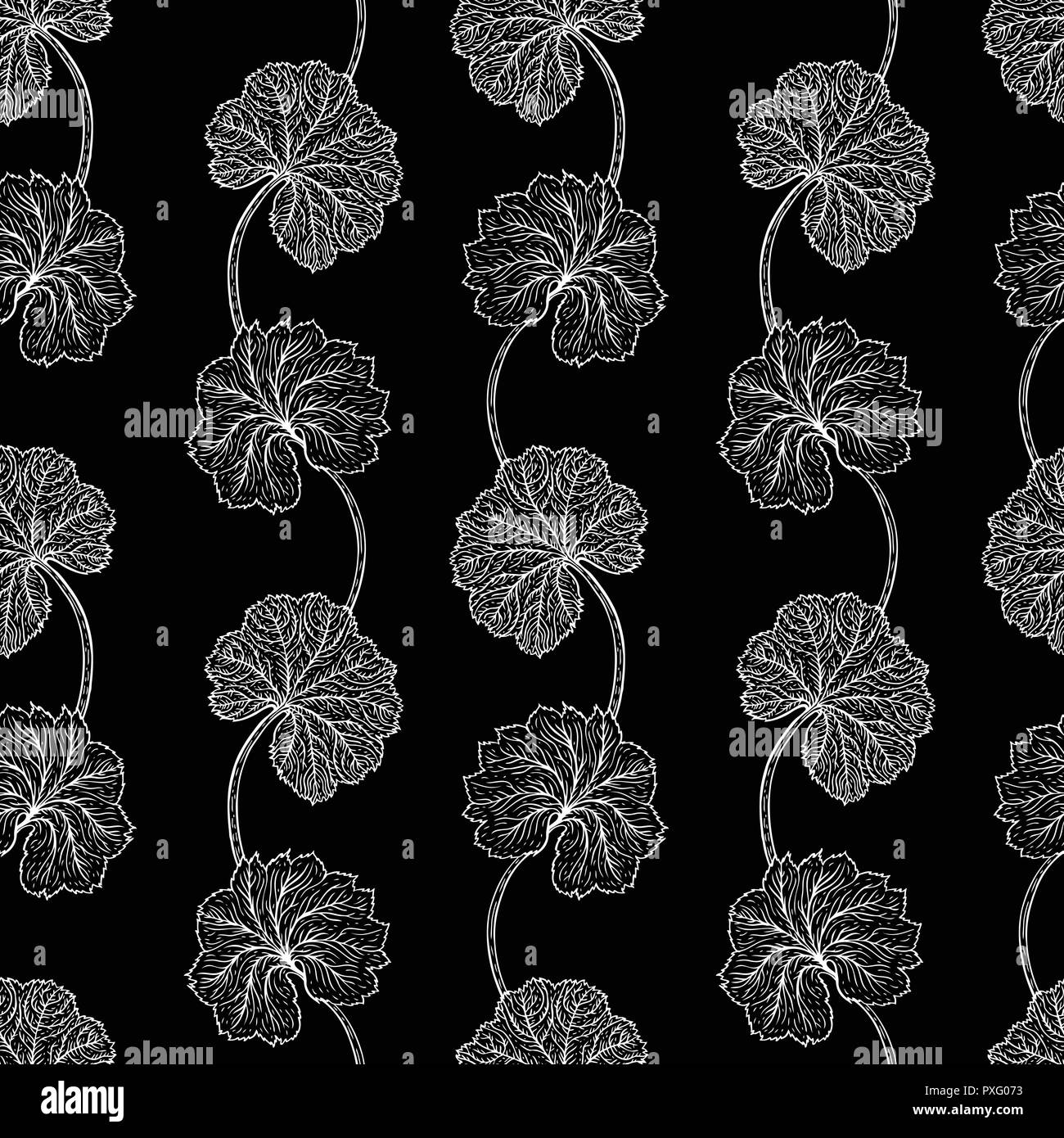 Botanical illustration. Hand Drawn flowers and plants. Monochrome vector illustrations in sketch style. Elegant Seamless vintage Pattern. Stock Vector