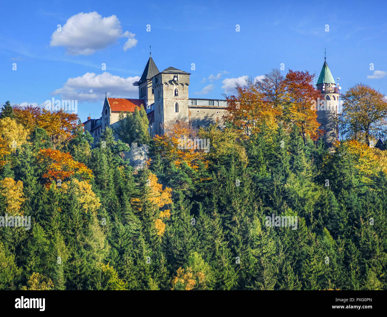 Neo gothic Lesna Skala castle or Waldstein castle in Szczytna, Poland Stock Photo
