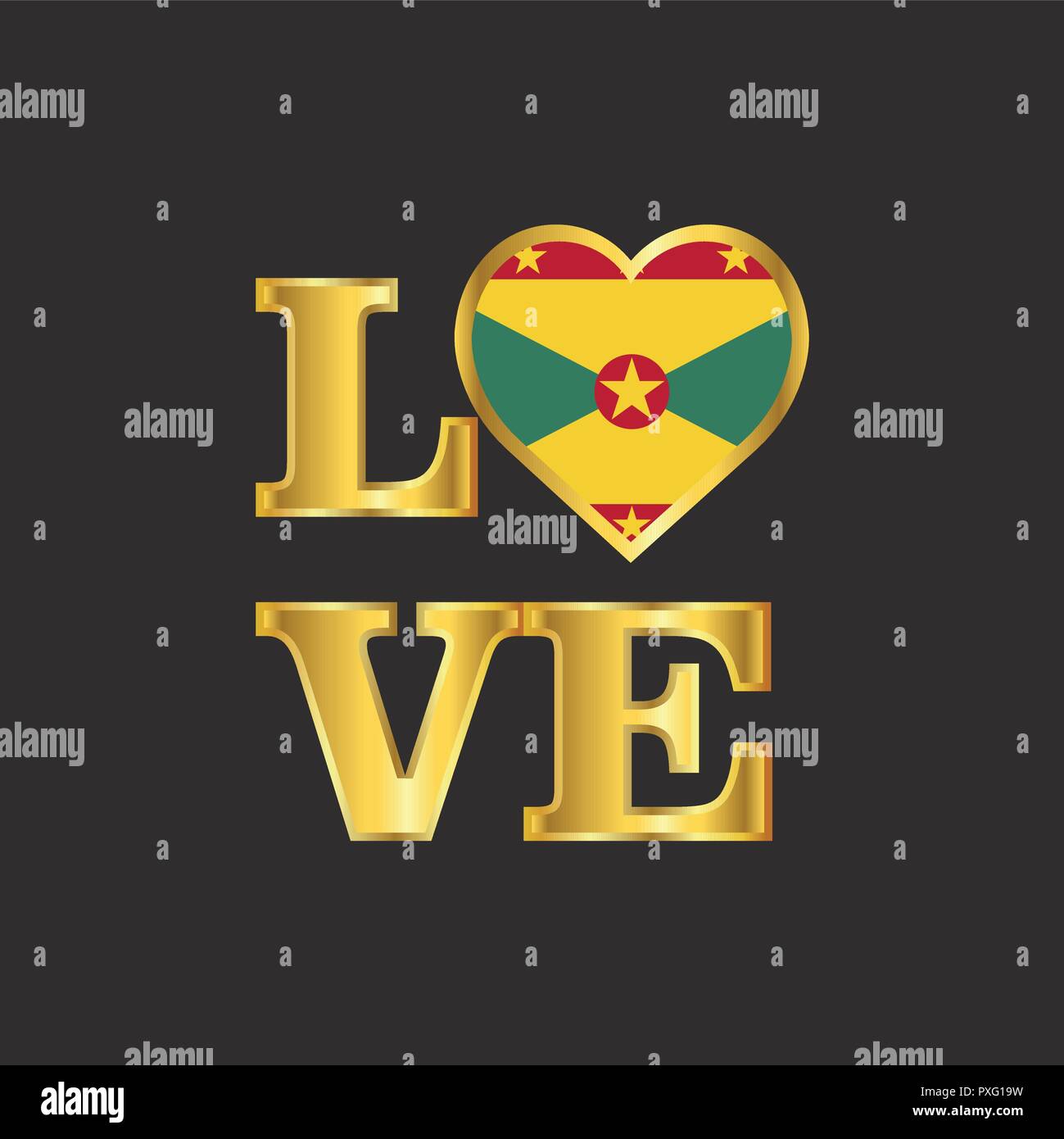 Love typography Grenada flag design vector Gold lettering Stock Vector