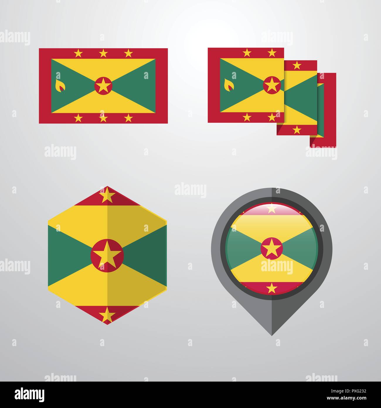 Grenada flag design set vector Stock Vector