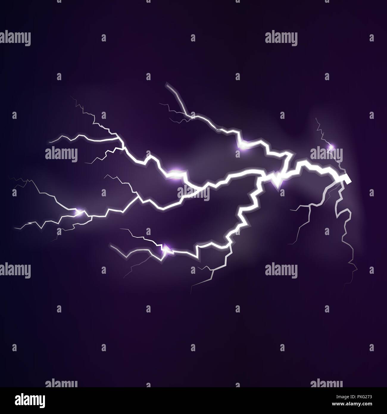 Lightning flash light thunder spark on dark background. Vector spark