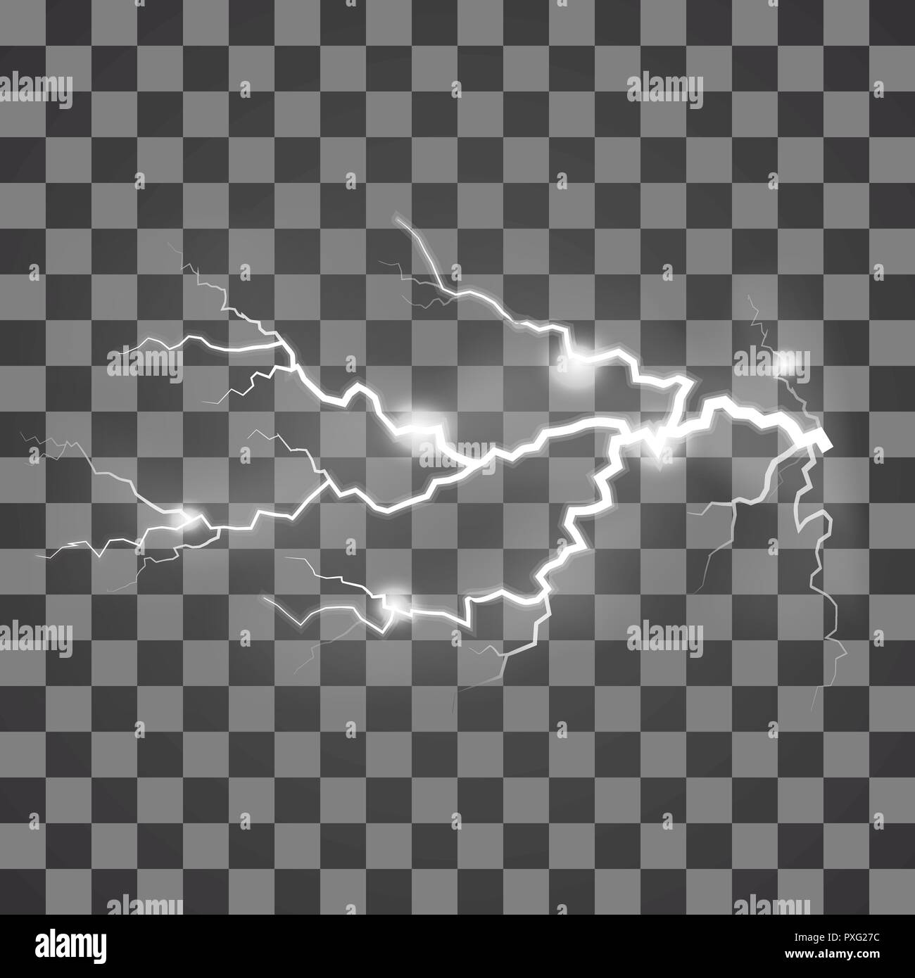Lightning flash light thunder spark on transparent background. Vector