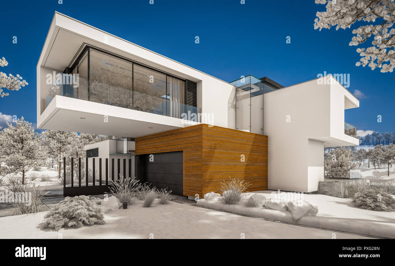 3d Rendering Of Modern Cozy House By The River With Garage Cool