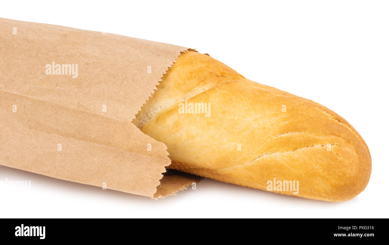 french baguette in the paper bag isolated on white Stock Photo - Alamy