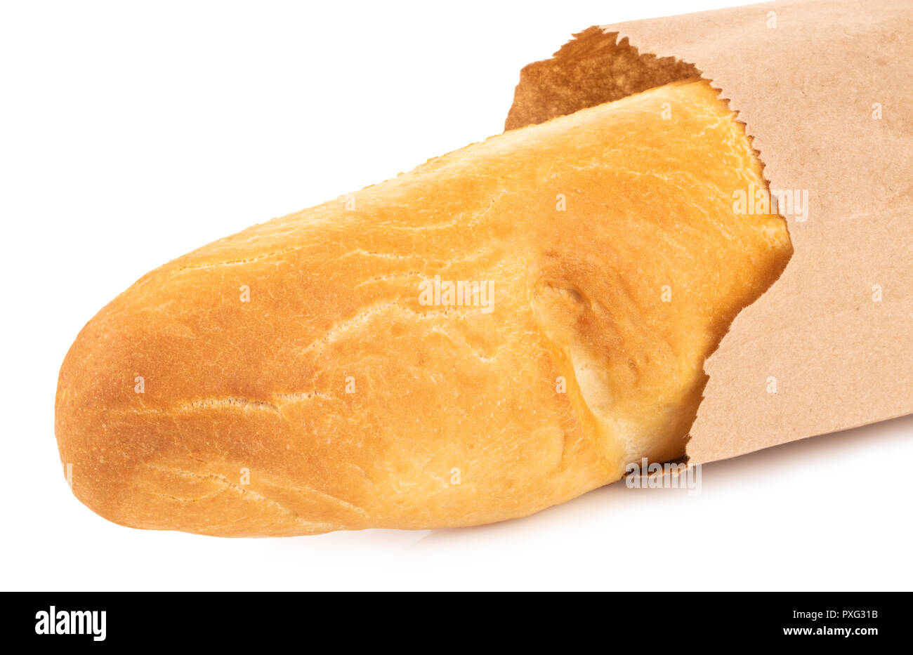 french baguette in the paper bag isolated on white Stock Photo - Alamy