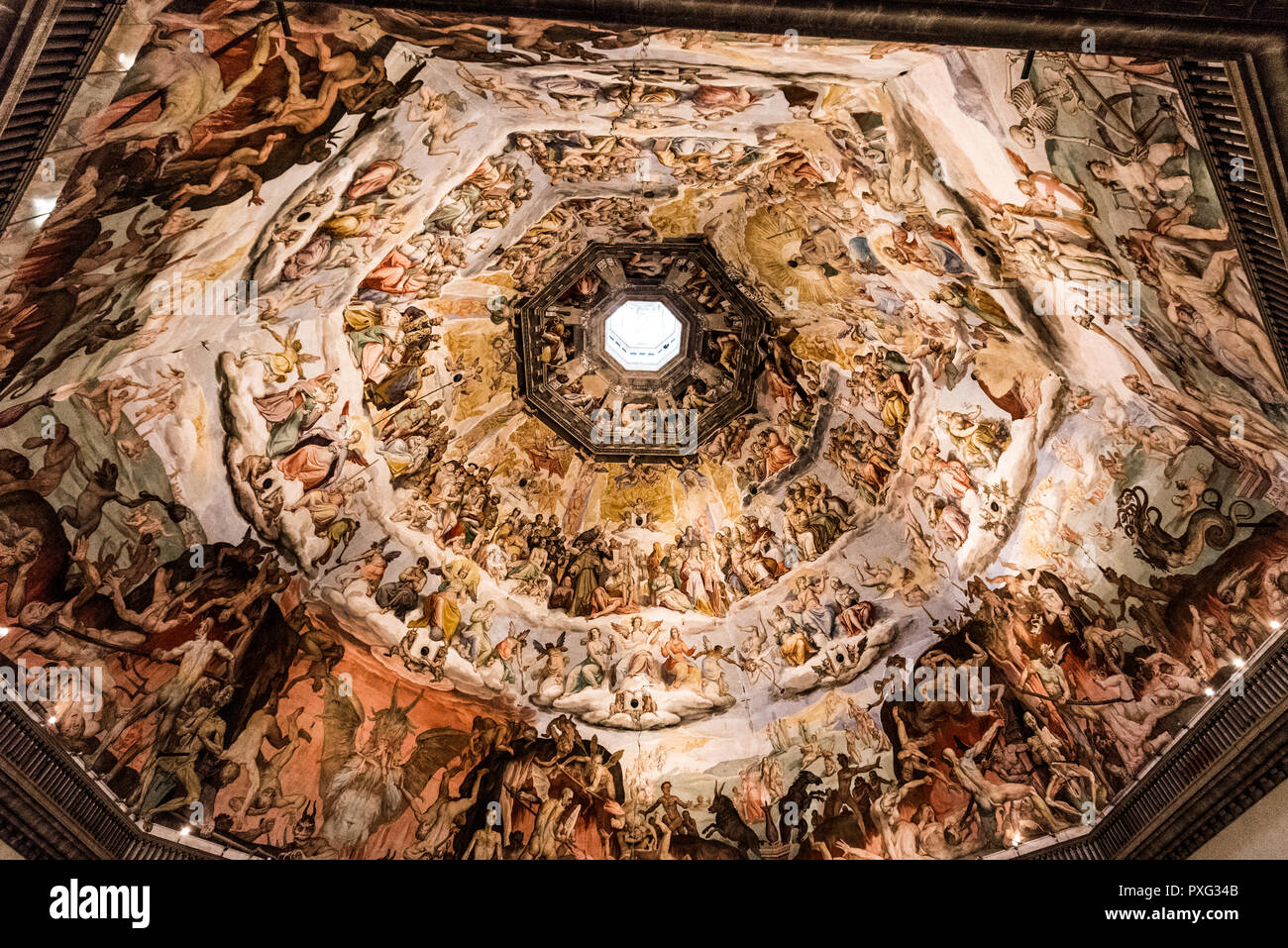 Ceiling detail of Duomo di Firenze Cathedral, Cathedral of Saint Mary of Flower, Florence, Italy, Europe March 08, 2018 Stock Photo