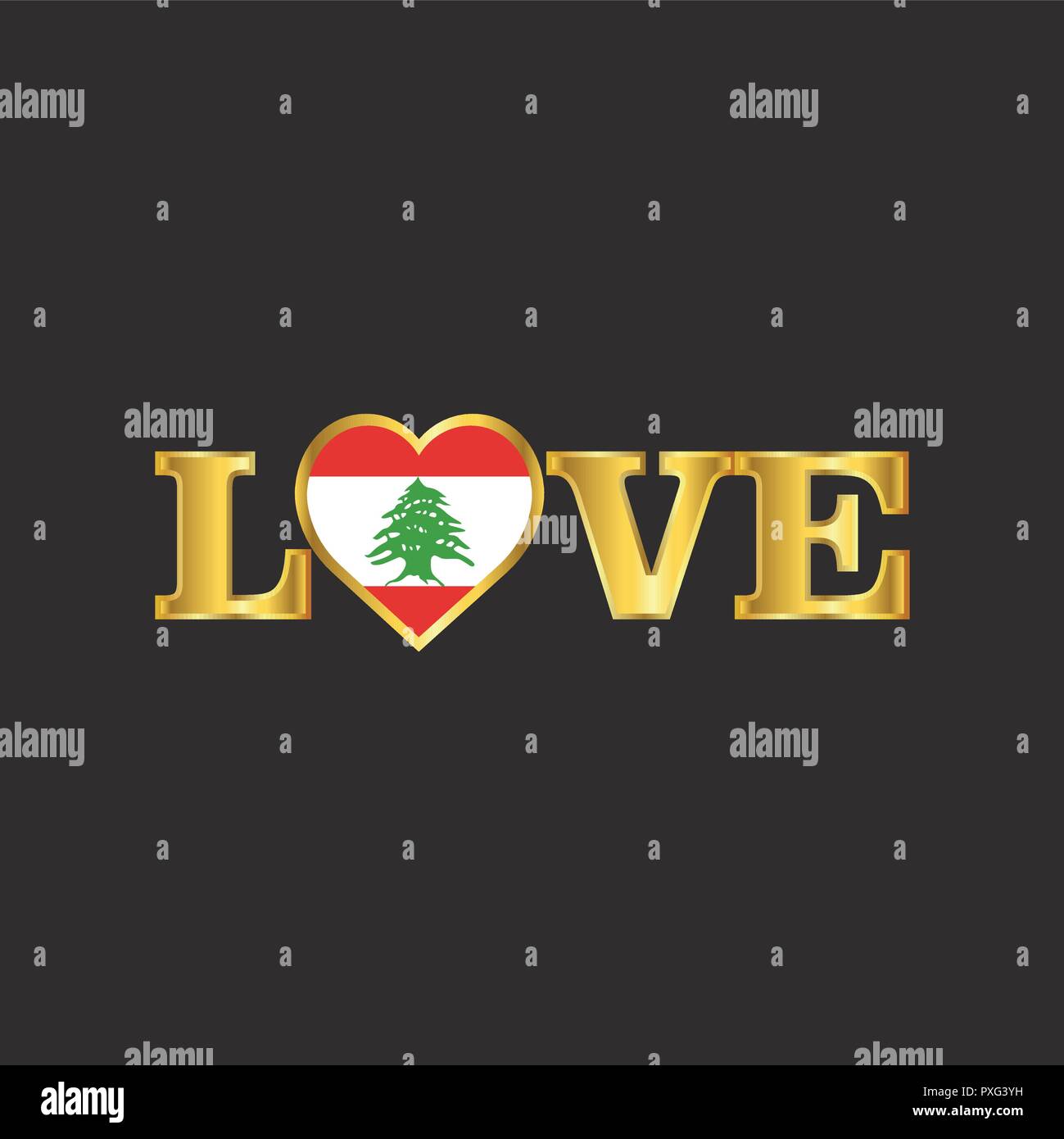 Golden Love typography Lebanon flag design vector Stock Vector