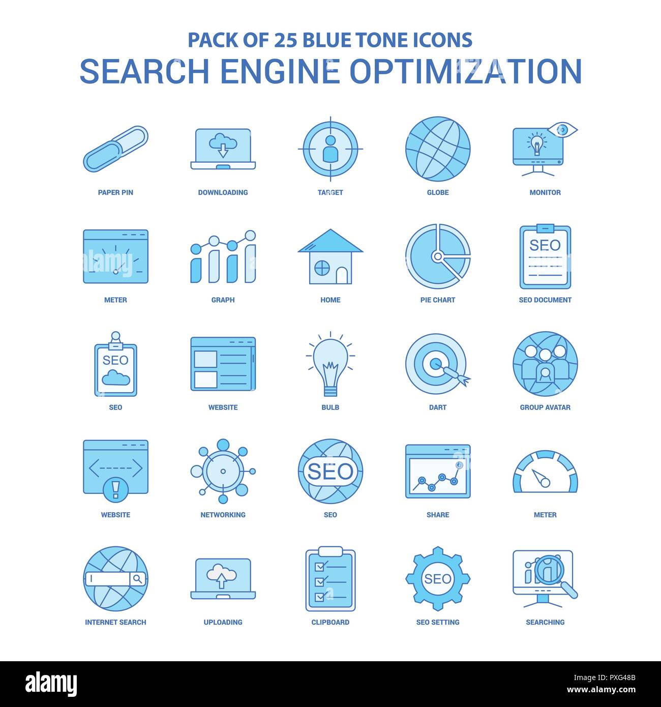 Search Engine Optimization Blue Tone Icon Pack - 25 Icon Sets Stock ...