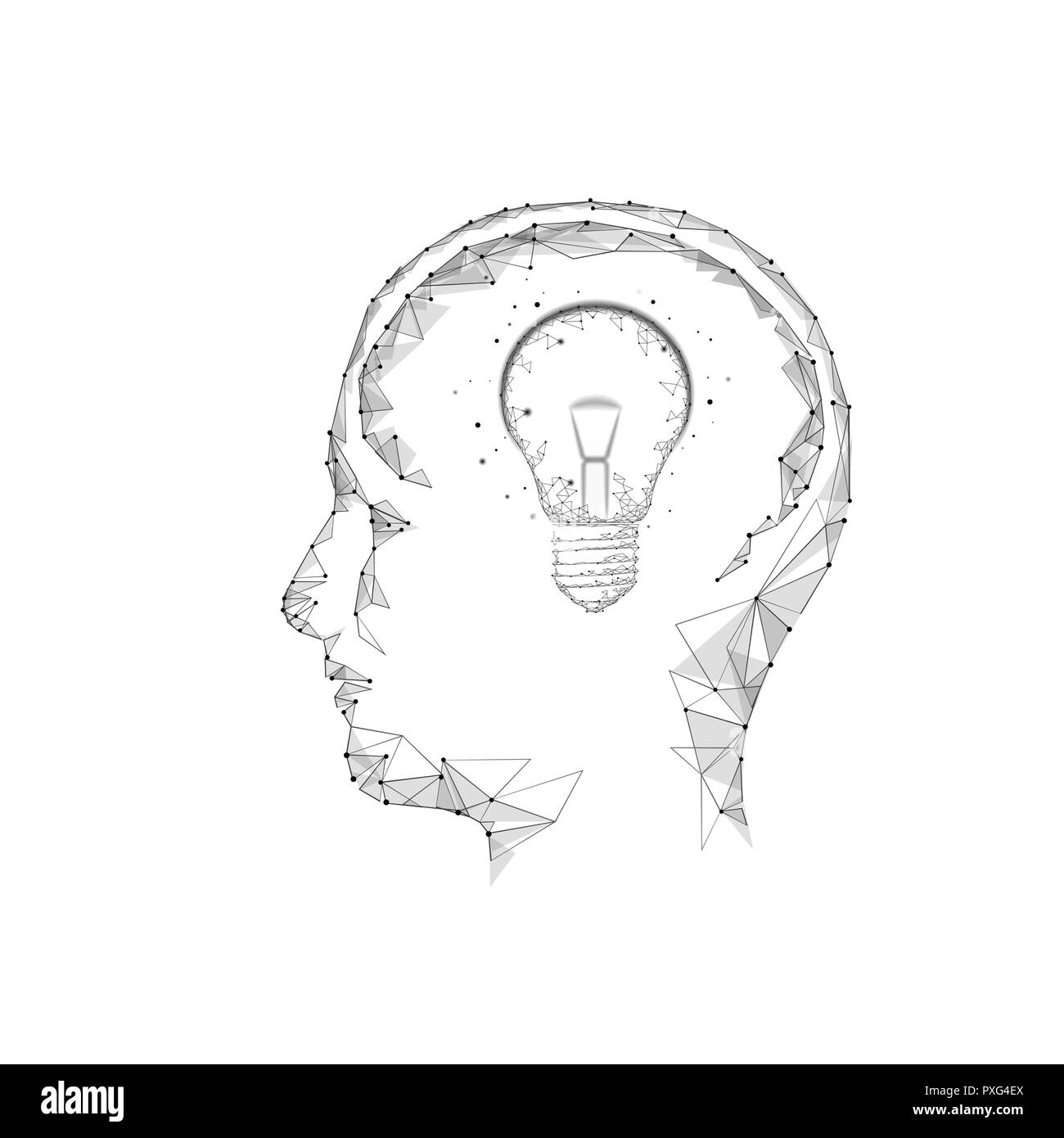 Human brain IQ smart business concept. E-learning nootropic drug supplement braingpower. Brainstorm creative idea project work low poly polygonal white vector illustration art Stock Vector