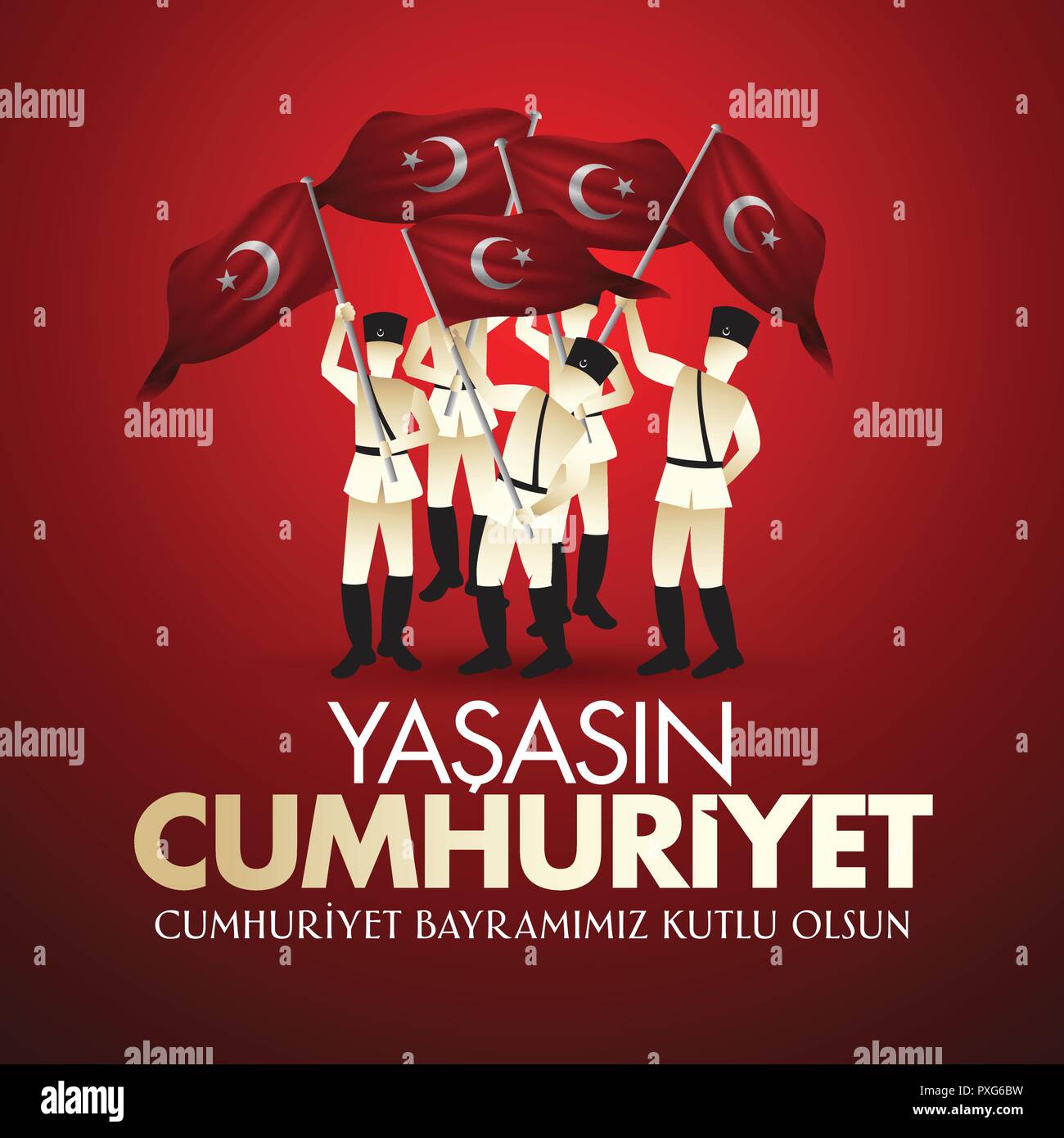 29 ekim Cumhuriyet Bayrami. Translation: 29 october Republic Day Turkey and the National Day in Turkey, wishes card design. (TR: Yasasin Cumhuriyet) Stock Vector