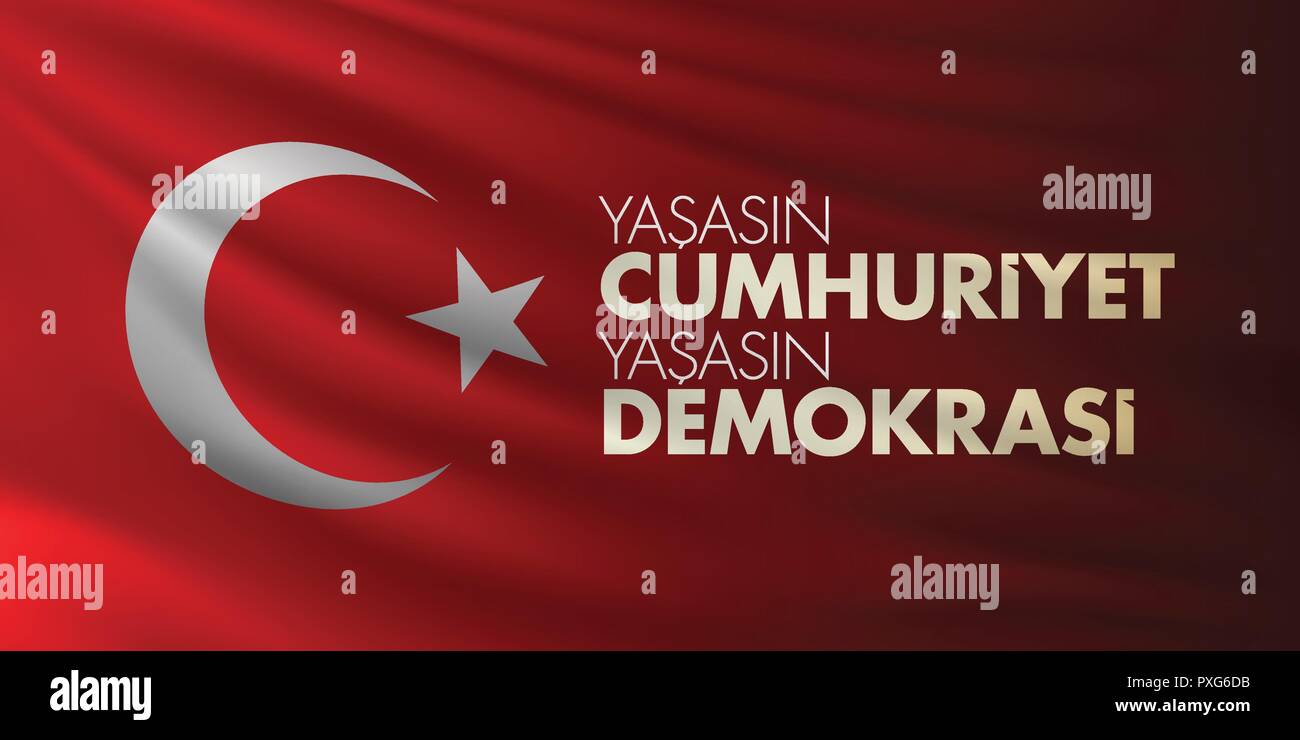 29 ekim Cumhuriyet Bayrami. Translation: 29 october Republic Day Turkey and the National Day in Turkey, wishes card design. (TR: Yasasin Cumhuriyet) Stock Vector