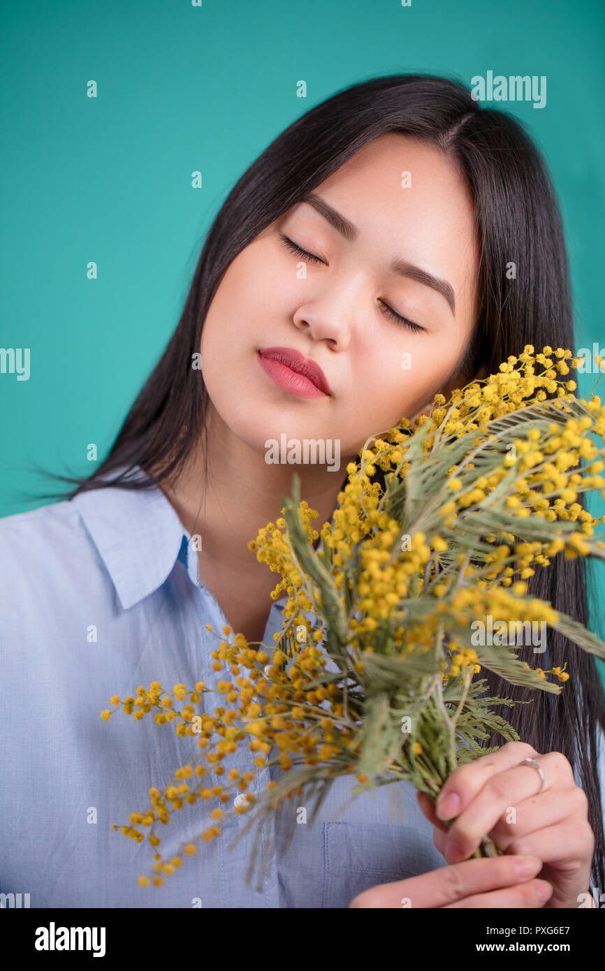 CLose up portrait of long hair Asian woman with white shirt Stock Photo ...
