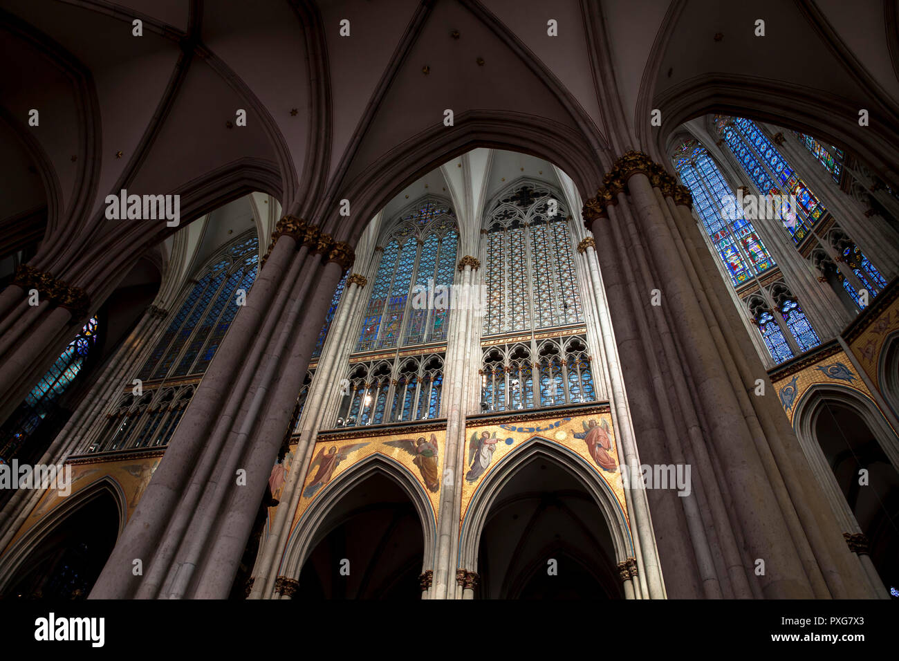 windows of the Choir of the cathedral, Cologne, Germany.  Fenster im Chor des Doms, Koeln, Deutschland. Stock Photo