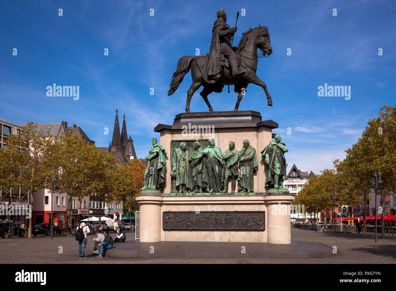 equestrian statue Emperor Friedrich Wilhem III, King of Prussia at the Heumarket, Cologne, Germany.  Reiterdenkmal Kaiser Friedrich Wilhelm III, Koeni Stock Photo