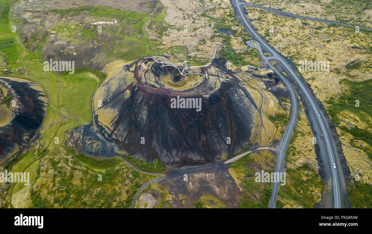 Grábrók Volcano or Grábrók Crater, Bifrost, Iceland Stock Photo