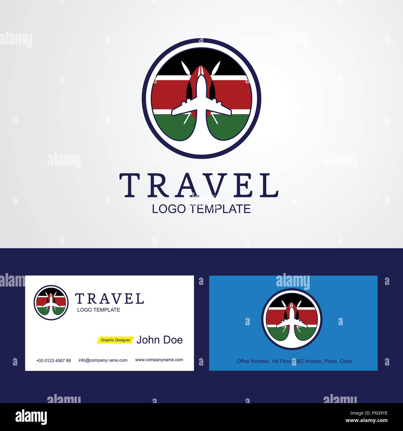 Travel Kenya Creative Circle flag Logo and Business card design Stock Vector