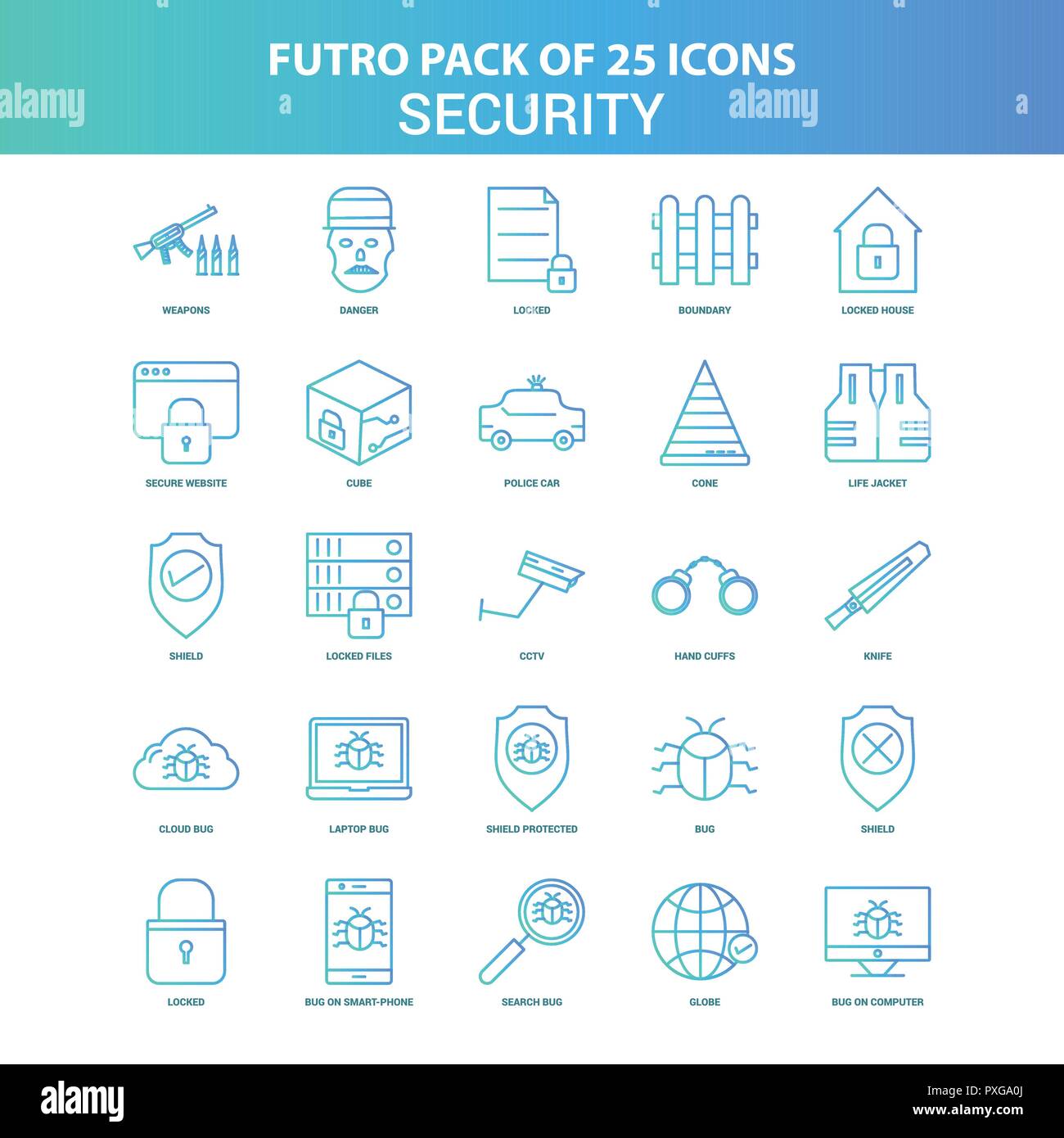 25 Green and Blue Futuro Security Icon Pack Stock Vector Image & Art ...