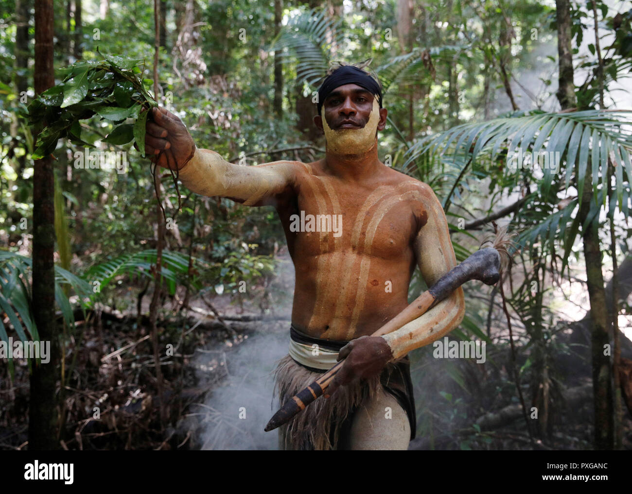 A member of the Butchulla People as the Duke of Sussex attends a ...