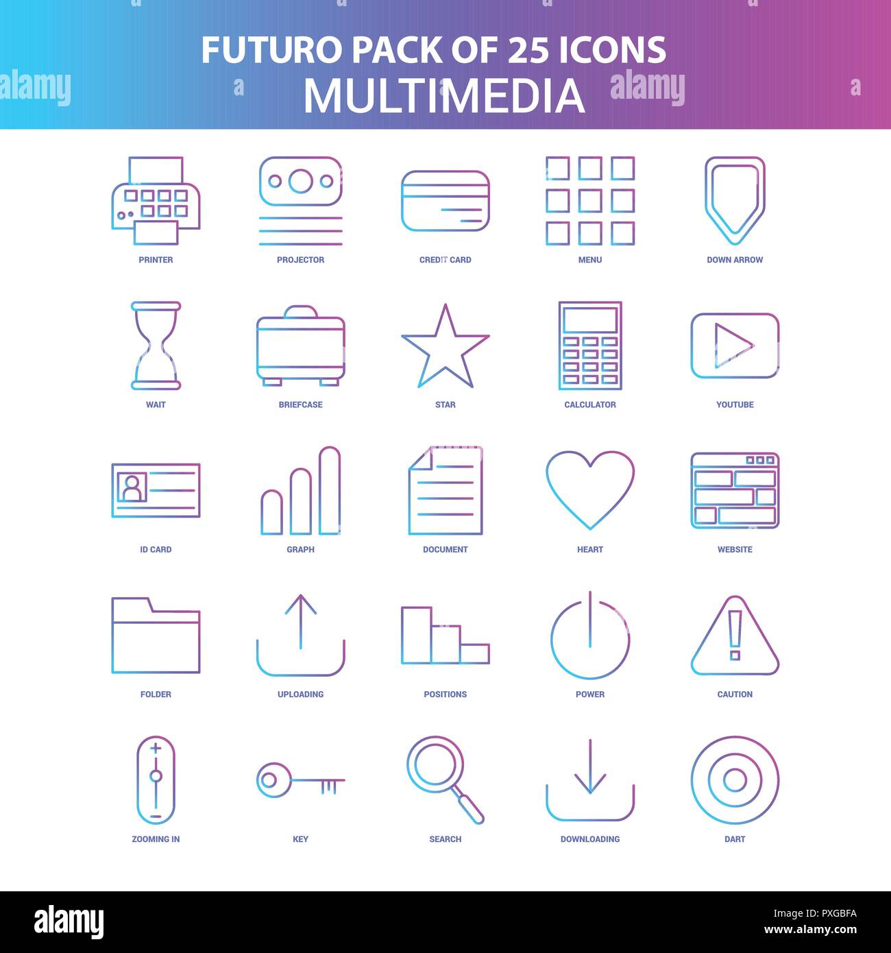 25 Blue and Pink Futuro Multimedia Icon Pack Stock Vector Image & Art ...
