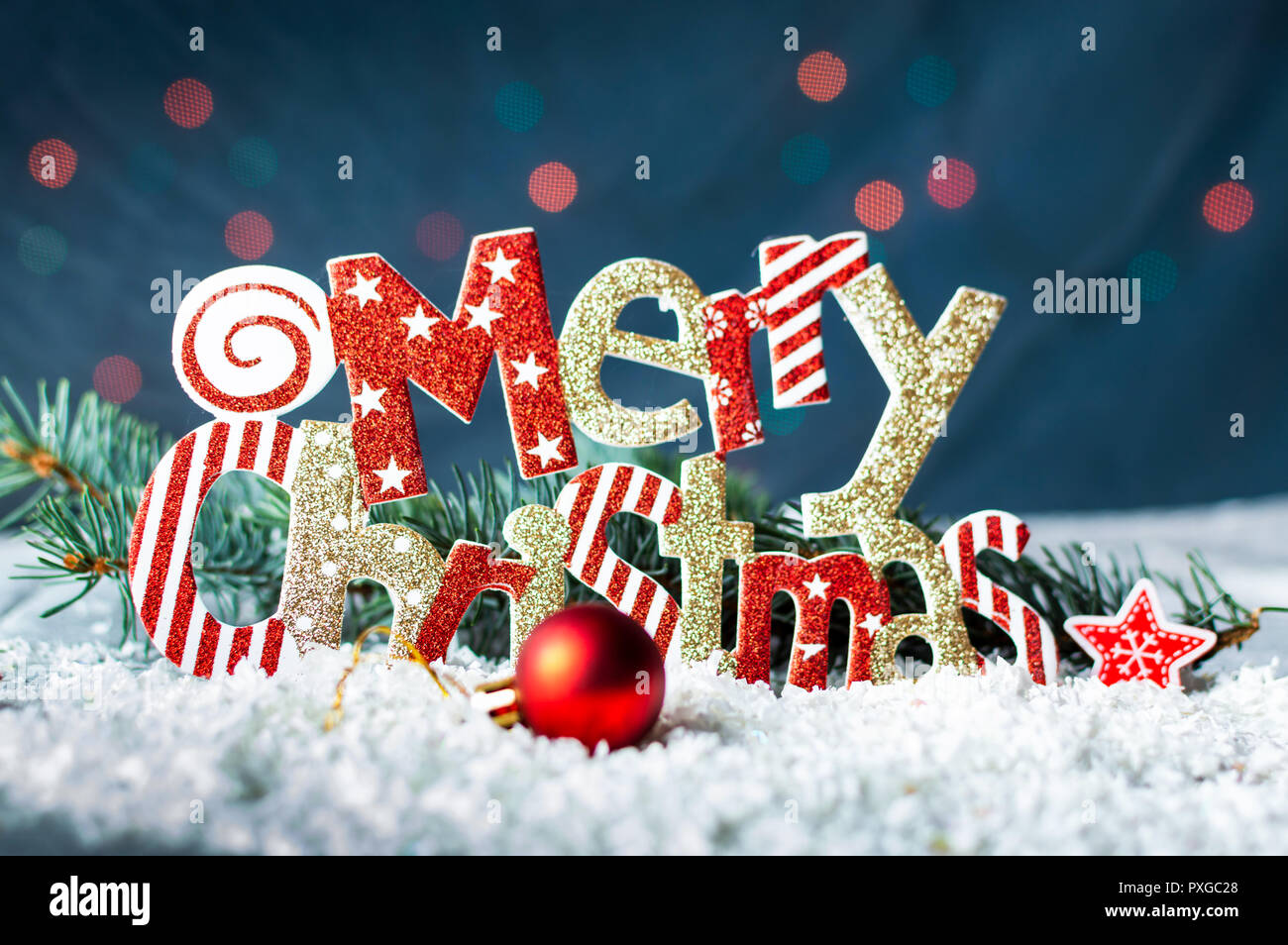 Merry Christmas festive background card, winter holidays Stock Photo
