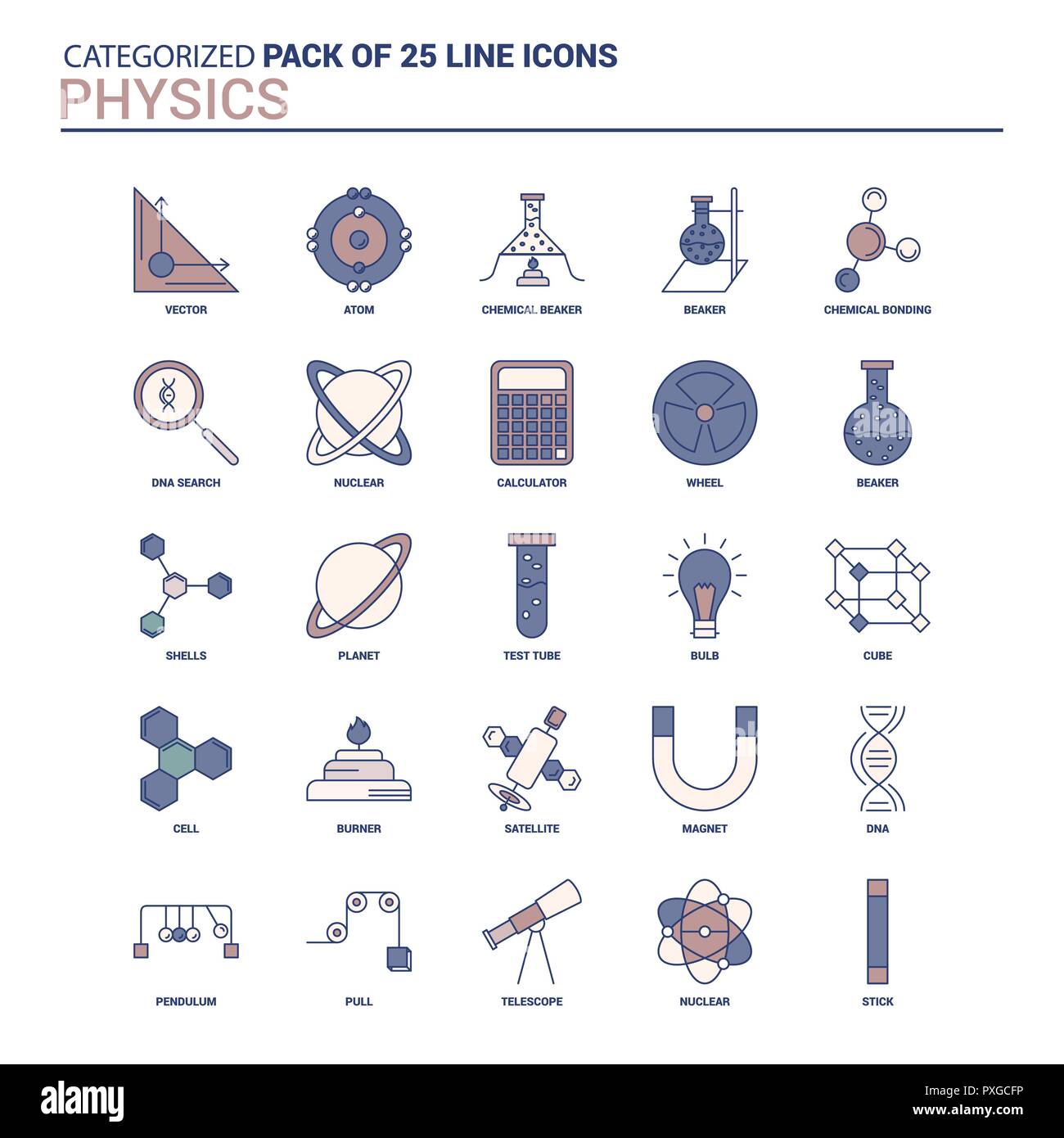 Vintage Physics Icon set - 25 Flat Line icon set Stock Vector Image ...