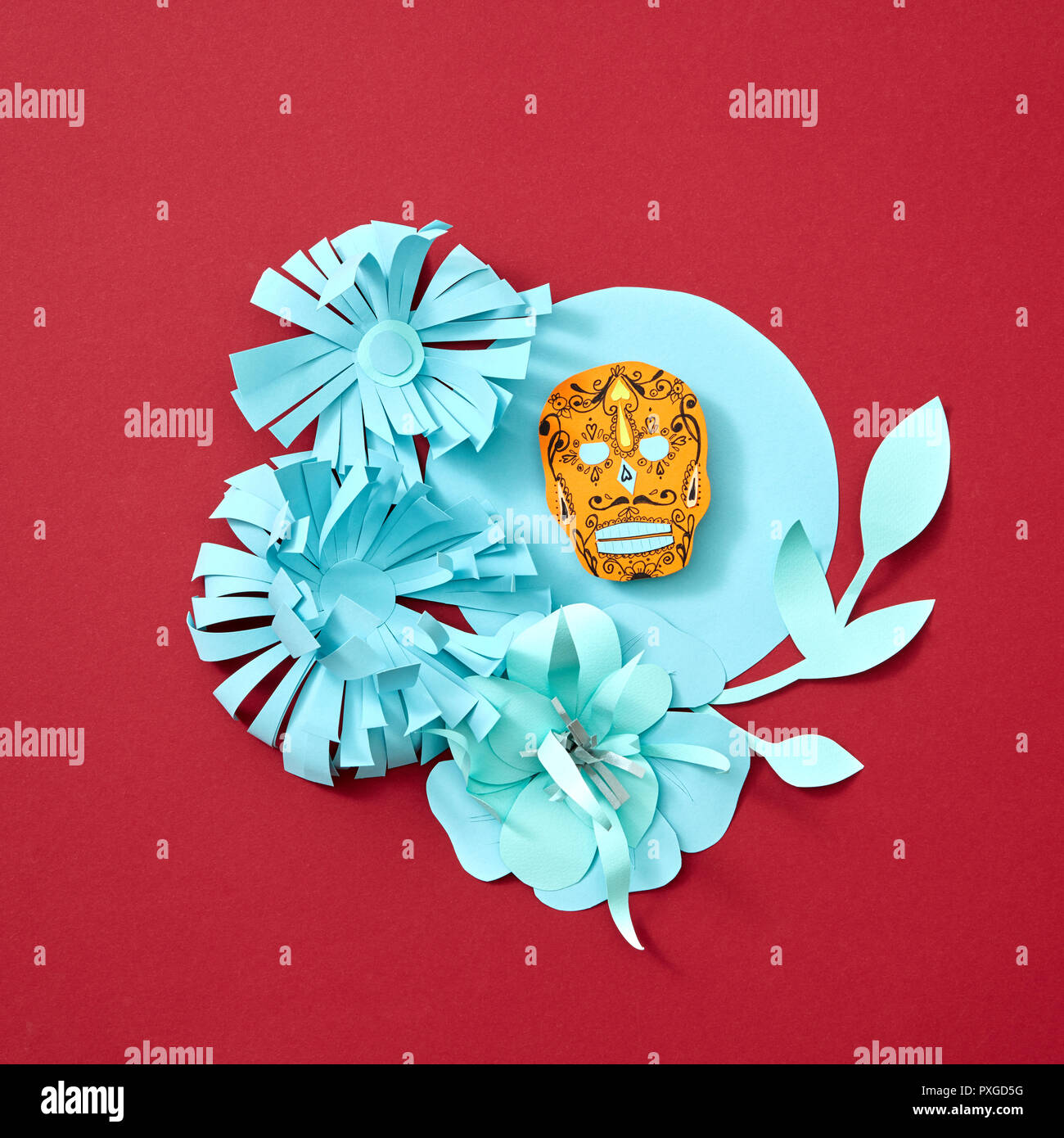 Blue round frame with Calaveras attribute of the Mexican holiday of ...