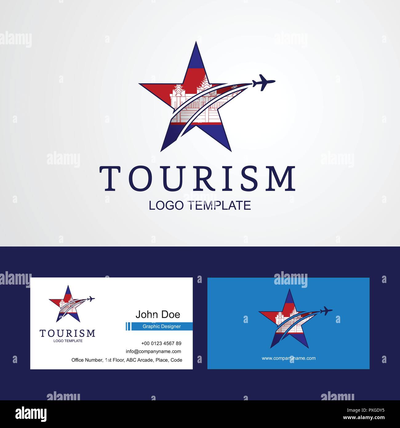 Travel Cambodia flag Creative Star Logo and Business card design Stock Vector