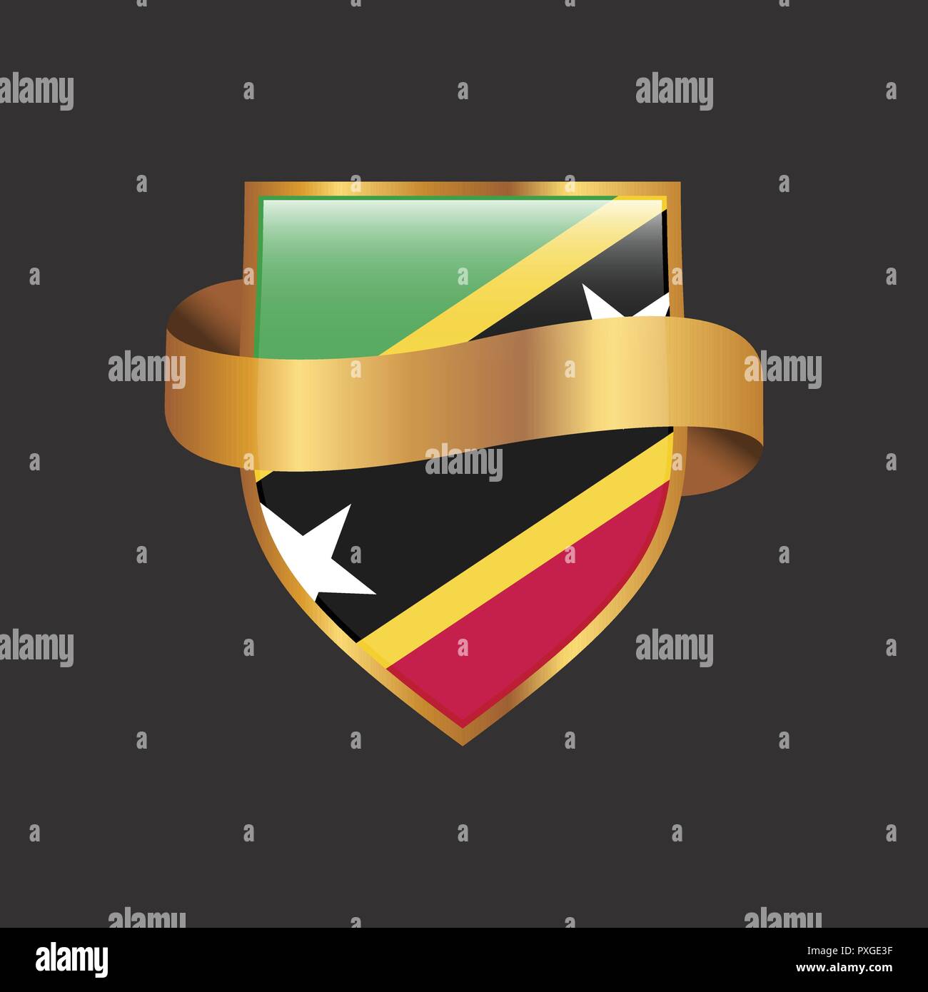 Saint Kitts and Nevis flag Golden badge design vector Stock Vector