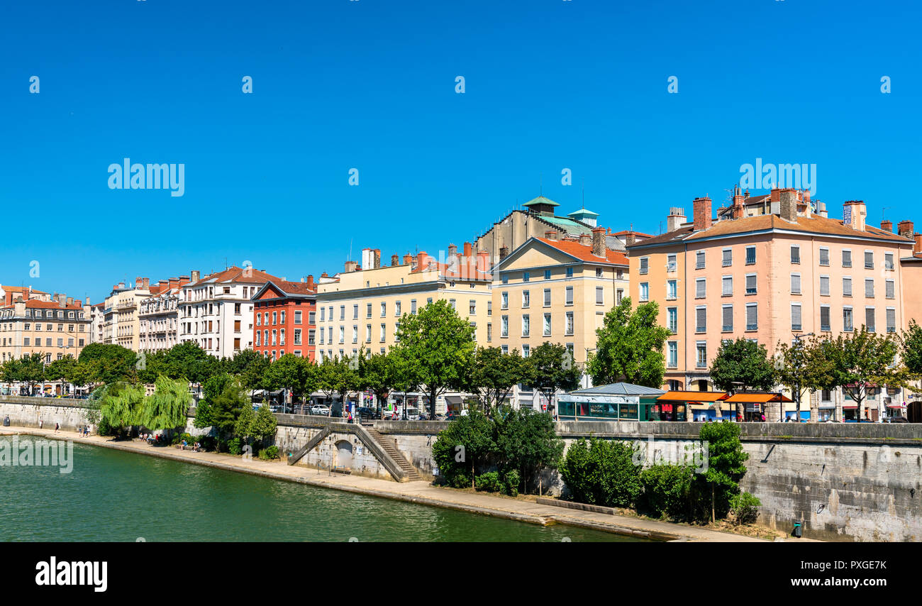 Riverside of the Saone in Lyon, France Stock Photo