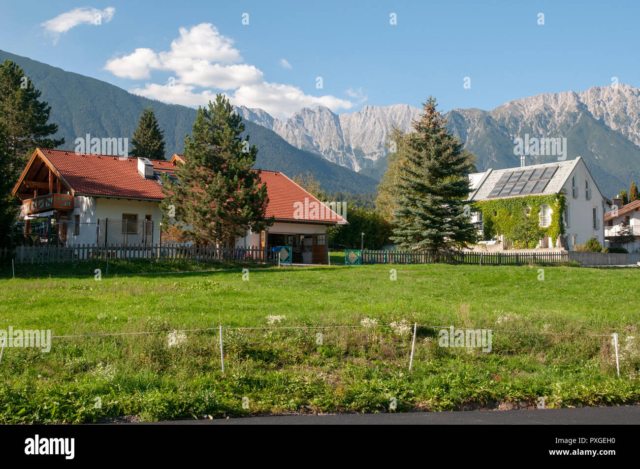 Imst is a town in the Austrian federal state of Tyrol. It lies on the River Inn in western Tyrol, Stock Photo