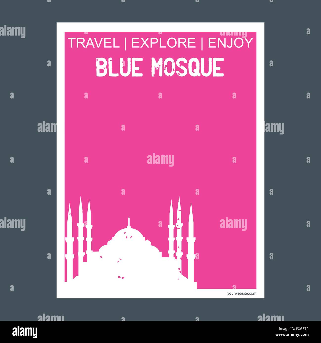 Blue Mosque Istanbul, Turkey monument landmark brochure Flat style and typography vector Stock Vector