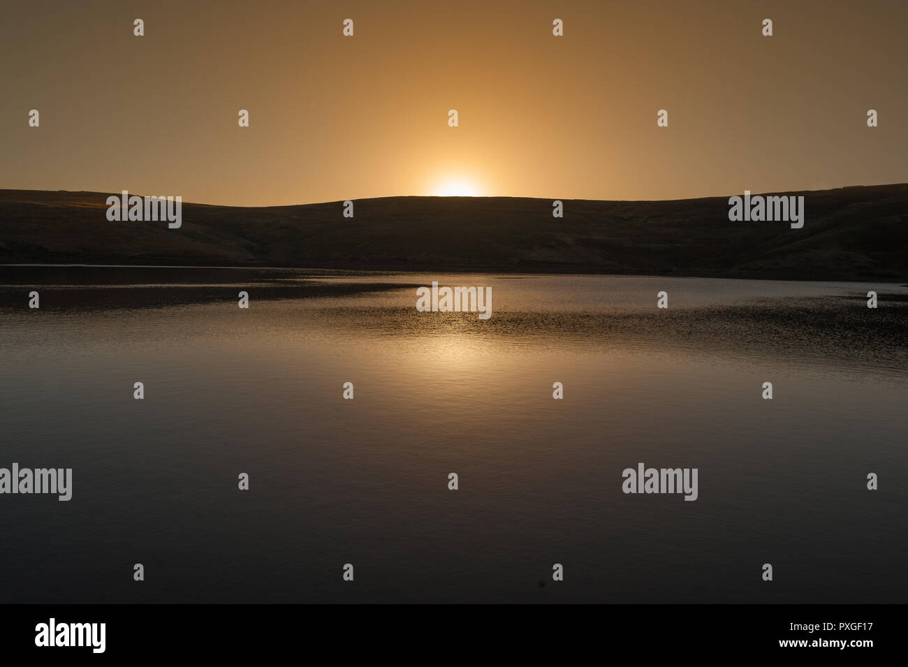 A view of Wessenden Head Reservoir, Saddleworth Moor at sunrise on October 22nd 2018. Stock Photo