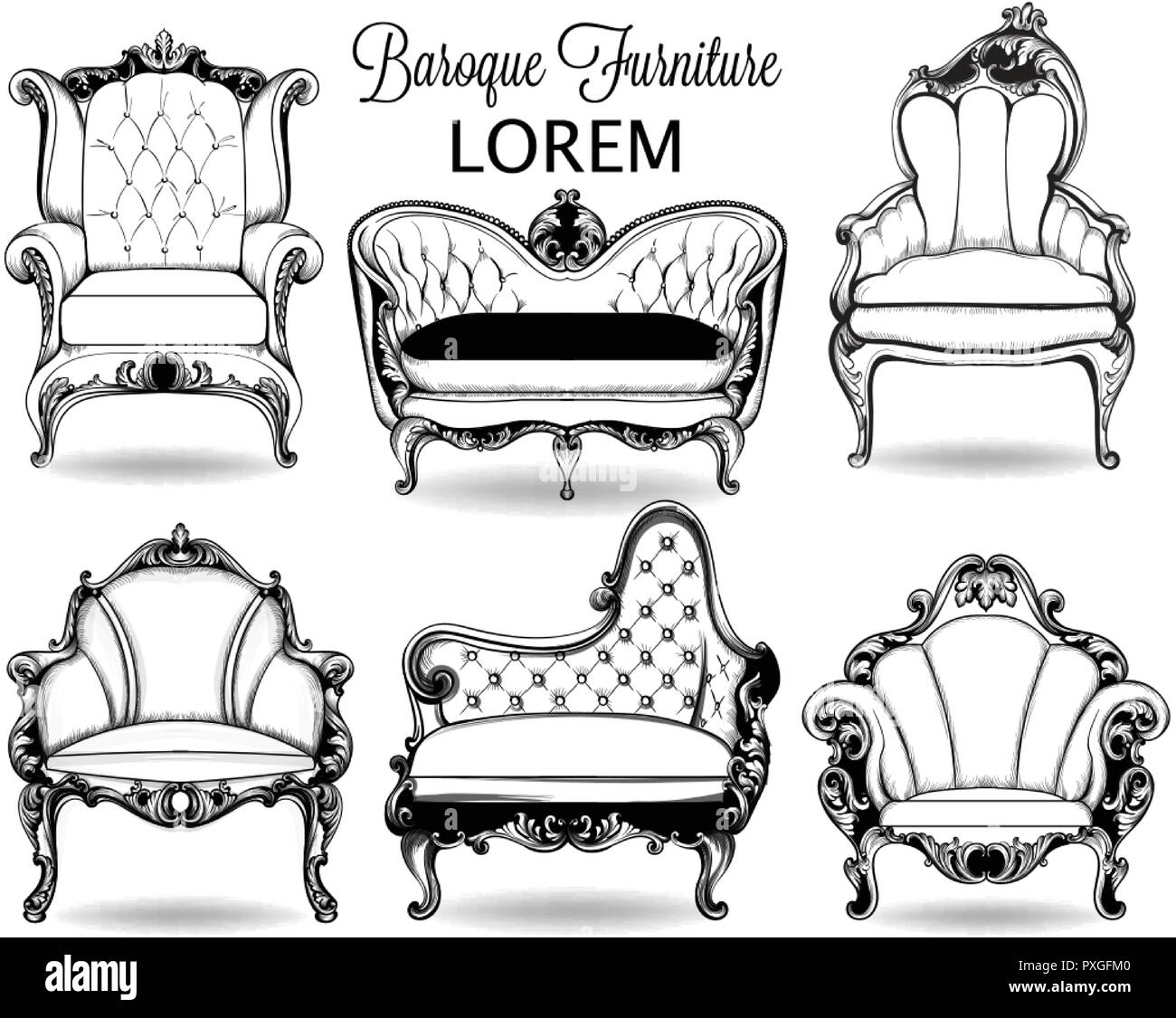 Vector Baroque sofa furniture with luxury ornaments. Vector sketch rich  furniture Stock Vector | Adobe Stock