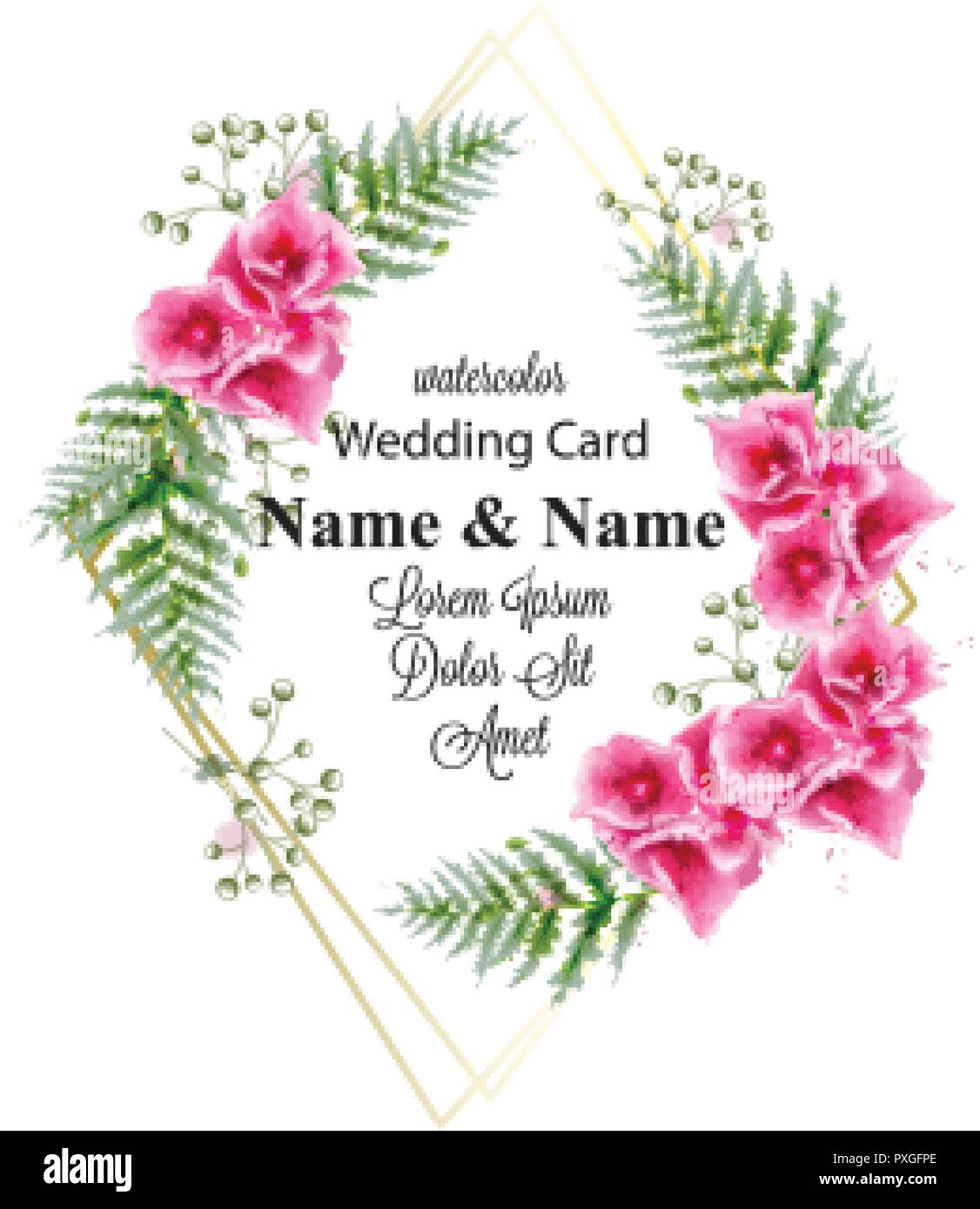 Delicate flowers watercolor frame decor Vector. Greeting card floral ...