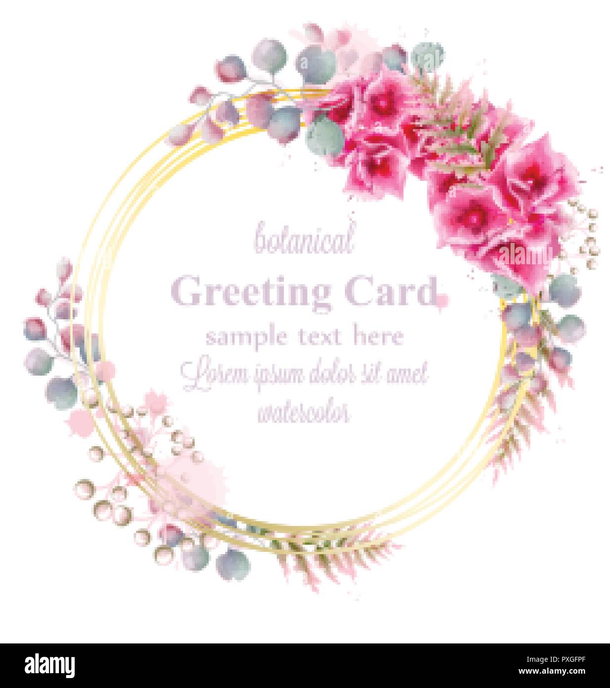 Delicate flowers watercolor wreath frame decor Vector. Greeting card ...