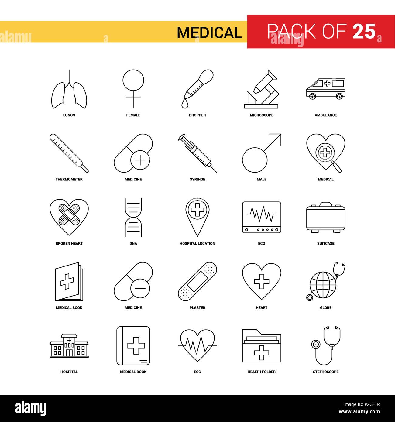 Medical Black Line Icon - 25 Business Outline Icon Set Stock Vector ...