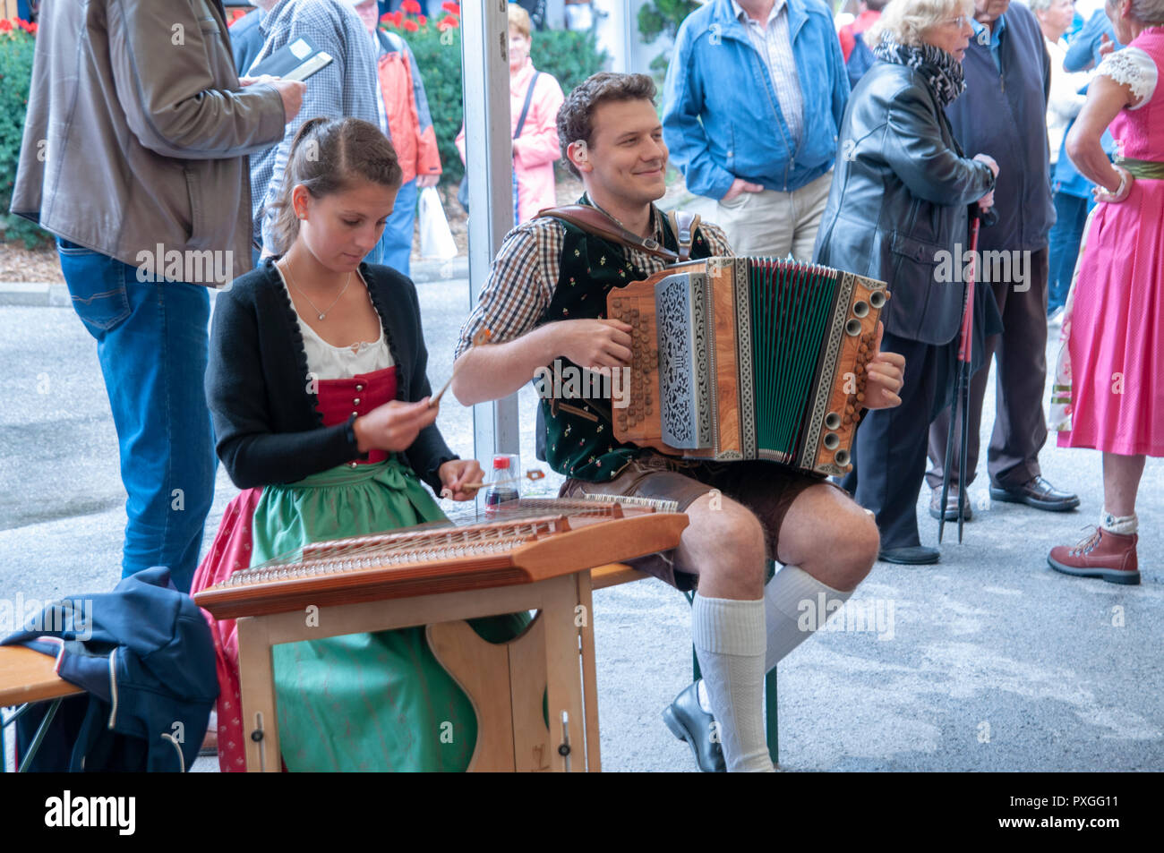 Tyrolean musician in traditional dress. Photographed in Neustift im Stubaital Tyrol, Austria. Stock Photo