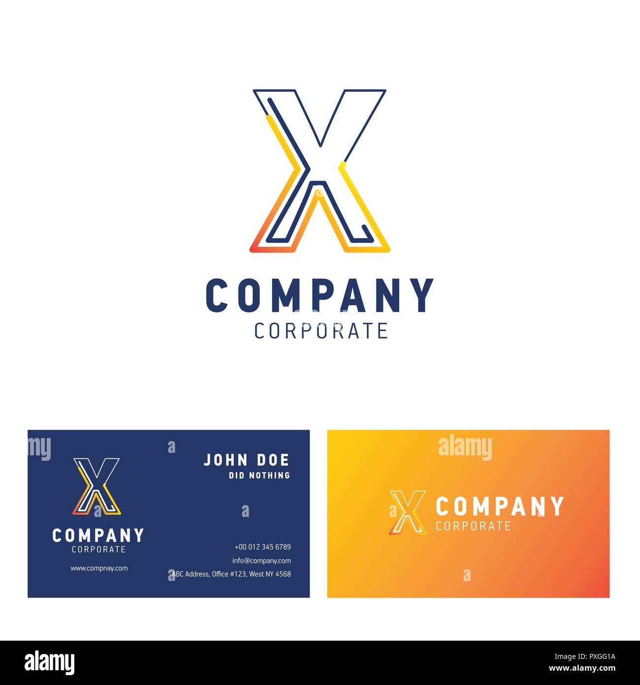 X company logo design with visiting card vector Stock Vector Image