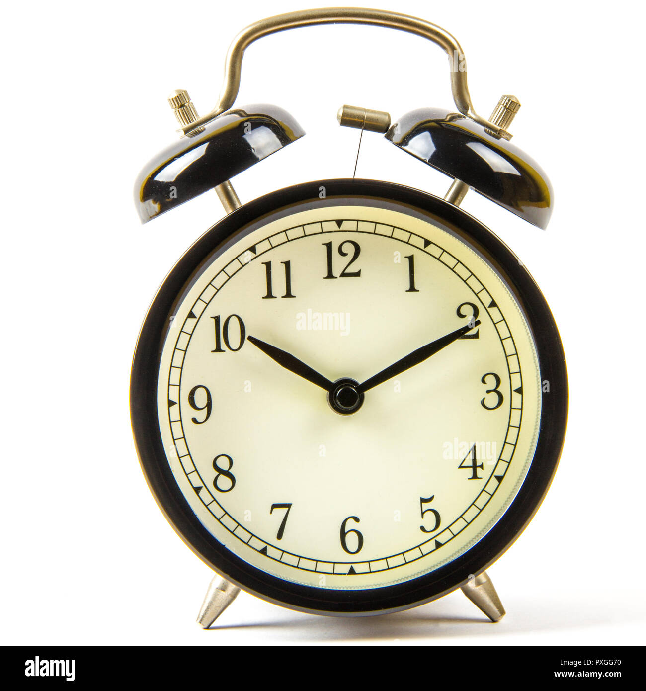 Black alarm clock isolated on white background Stock Photo - Alamy